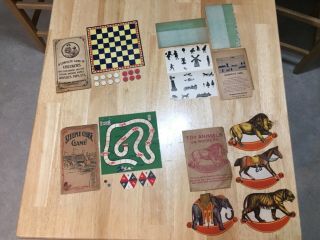4 Rare 1915 Quaker Oats Cereal Toy Prizes: Steeple Chase Horse Race Game,  Animals