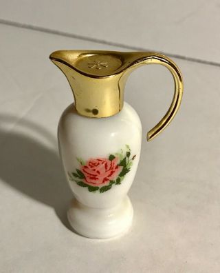 Vintage Perfume Bottle,  White Porcelain Pitcher W/ Rose,  2.  5 " Tall