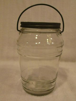 Vintage Rare Pickle Jar Clear Glass With Handle And Lid