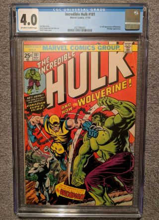 The Incredible Hulk 181 (nov 1974,  Marvel) Cgc 4.  0 W/mvs 1st Wolverine Appears