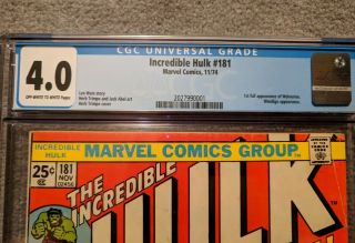 The Incredible Hulk 181 (Nov 1974,  Marvel) CGC 4.  0 w/MVS 1st Wolverine Appears 2