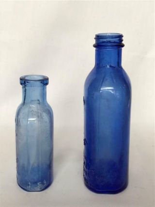 2 Antique Cobalt Blue Glass Phillips Milk of Magnesia Bottles 2