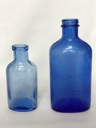 2 Antique Cobalt Blue Glass Phillips Milk of Magnesia Bottles 3