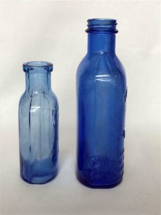 2 Antique Cobalt Blue Glass Phillips Milk of Magnesia Bottles 4