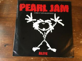 Uk 1st 1991 12” Vinyl - Pearl Jam 3 - Track Colour Poster Sleeve.  Alive