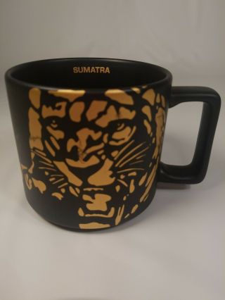 Starbucks 14 Oz Coffee Mug Limited Sumatra Tiger Black With Gold