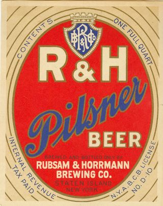 R&h Pilsner Beer Label T Shirt Rubsam & Horrmann Ny R&h Sizes Small - Xxxlarge (f)