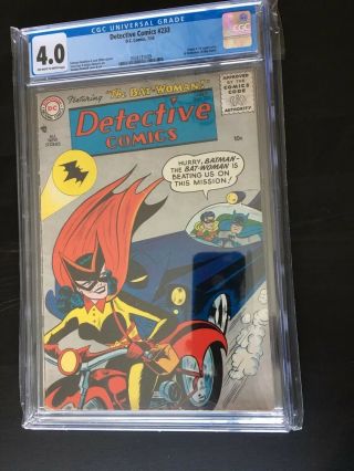 Detective Comics 233 Cgc 4.  0 Ow To White Pgs.  1st Bat - Woman