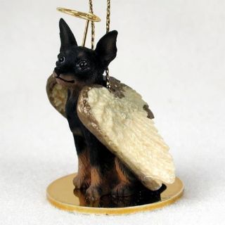 Min Pin Dog Angel Ornament Hand Painted Figurine Miniature Pinscher Black Puppy