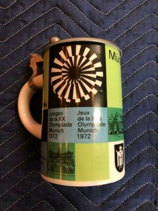 Sports Memorabilia 1972 Munich Olympic Sports Beer Stein With Hinged Pewter Lid