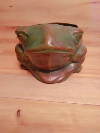 Vintage Ceramic Sitting Frog Planter Figurine Green & Brown Unique Piece Mcm