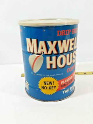 Vintage Maxwell House Coffee Can Tin W/ Lid 2 Pound Tin Drip Grind No Key