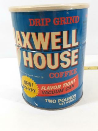 Vintage Maxwell House Coffee Can Tin w/ Lid 2 pound Tin Drip Grind No Key 2