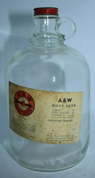 Antique Huge 1/2 Gallon A & W Root Beer Jug Bottle A&w Not Syrup Family Size