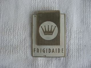 Vintage " Frigidaire " Appliance Emblem - Metal/white Paint - Relief Crown - Gdcondition