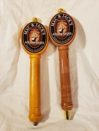 2 Mac & Jacks African Amber Wooden Beer Pulls One Male One Female Pulls
