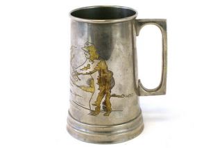 Vintage Brass And Silver Tone Fisherman Tankard From Occupied Japan