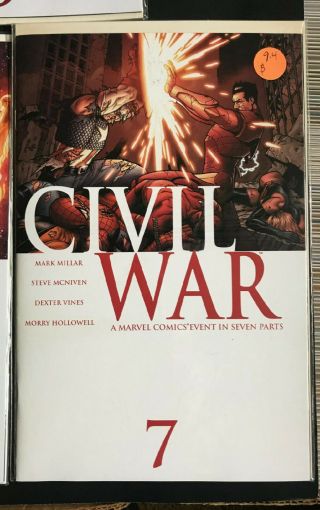 Civil War 1,  2,  3,  4,  5,  6,  7 Avg Grade VF,  /NM - Marvel Comics 2006 Complete Series 8