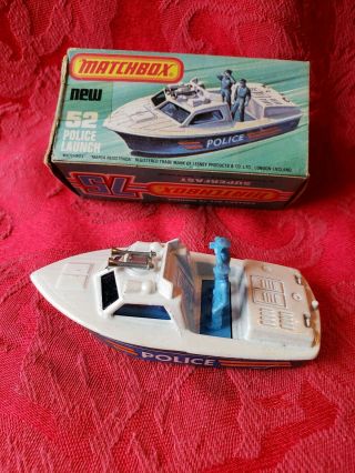 Vintage Matchbox Superfast 1976 Police Launch Boat No.  52 Die Cast Toy