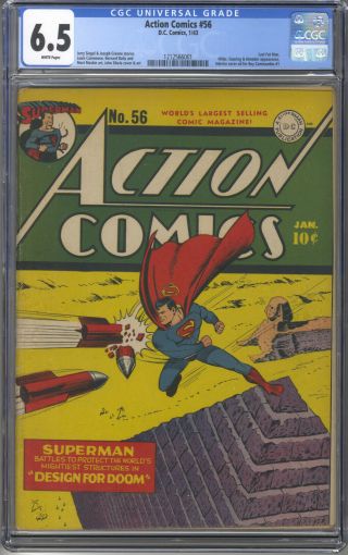 Action Comics 56 Cgc 6.  5 White Pages Classic Superman War Hitler Goering