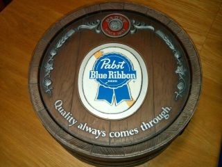 Vintage Pabst Blue Ribbon Beer Sign Part Of Barrel Keg Round Plastic 15” Round