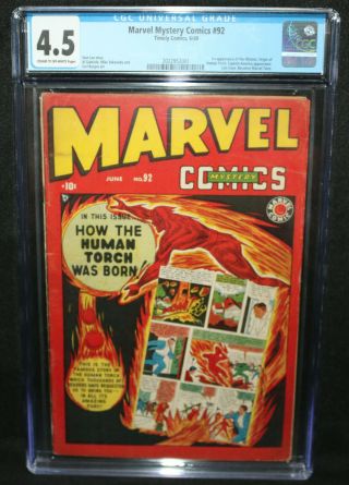 Marvel Mystery Comics 92 - 1st App Witness - Human Torch Origin - Cgc 4.  5 - 