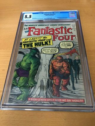 Fantastic Four 12 Cgc 5.  5 1st Crossover Hulk Classic Cover Stan Lee Kirby