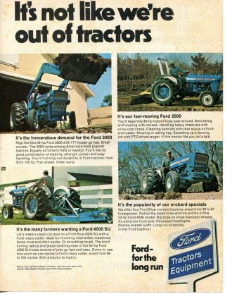 1974 Print Ad Of Ford Blue 3000 2000 4000 Su Farm Tractor It 