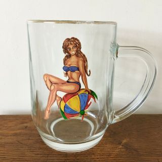Vintage 50s Pin Up Girl Full Pint Beer Glass Retro Sexy Kitsch - Nude On Reverse