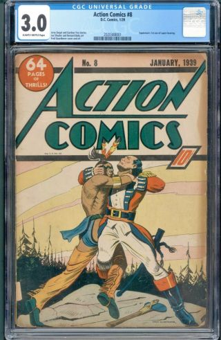Action Comics 8 Cgc 3.  0 G/vg Dc 1938 Superman Scarce Fresh To Market