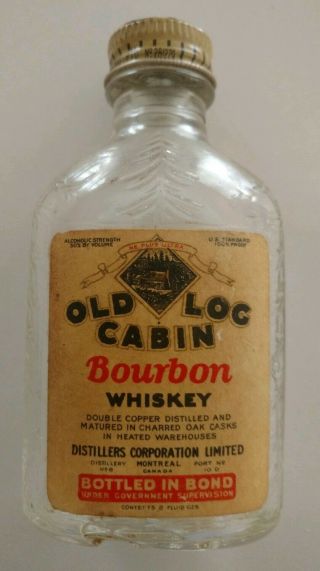 Antique Old Log Cabin Bourbon Whiskey Embossed Liquor Bottle