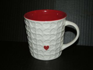 2007 Starbucks Coffee Red And White Emobssed Heart Coffee Cup/tea Mug 16 Oz