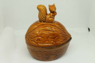 Vintage Walnut Nut Bowl/candy Dish & Squirrel Lid