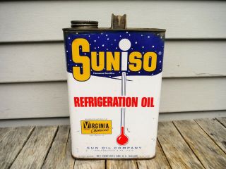 Vintage 1 Gallon Sunoco Suniso Refrigerant Oil Can Neat Nr Sun Oil Company
