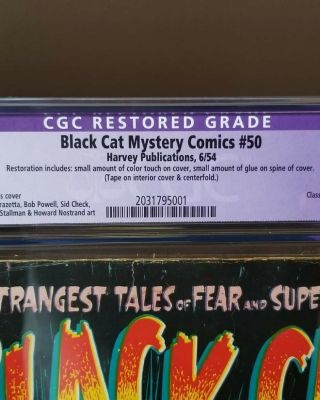 BLACK CAT MYSTERY 50 1954 Harvey CLASSIC MELTING FACE COVER CGC 2.  5 Restored 3