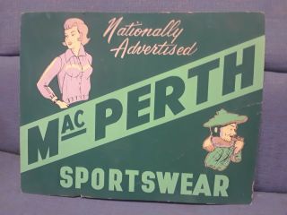 Vintage Macperth Sportswear Cardboard Sign Store Countertop Display