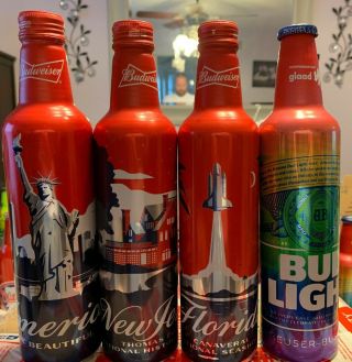 Budweiser Aluminum Beer Bottles America,  Fl,  Nj And (glaad Bud Light)