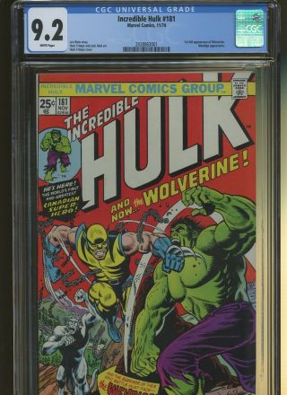 Incredible Hulk 181 Cgc 9.  2 | Marvel 1974 | 1st Full Wolverine.  Wendigo App.