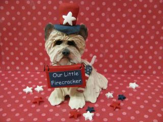 Handsculpted Cairn Terrier " Our Little Firecracker " Figurine