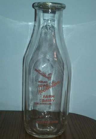 Rare Vintage Glass Milk Bottle Rock Bottom Farm Dairy Bellevue Ohio