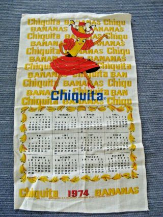 Vtg Chiquita Bananas 1974 Advertising Calendar Tea Towel - Nos