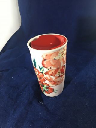Starbucks Watercolor Hearts Travel Tumbler Mug 2015 Ceramic 10oz W Red Lid