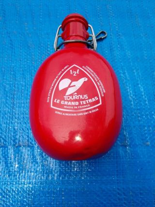 Vintage Tournas Le Grand Tetras French Water Bottle Canteen Flask 1/2l Red Alum