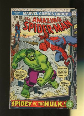 Spider - Man 119 Vg/fn 5.  0 1 Book Marvel Peter Parker Hulk 1973