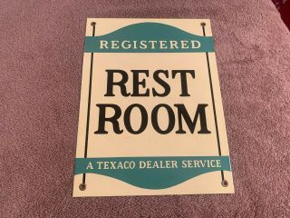 Texaco Restroom Dealer Service Station Porcelain Sign Gas Oil Pump Plate