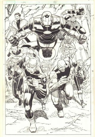 Avengers 11 P.  14 Iron Man,  Captain America,  & Team 2011 Art By John Romita Jr.