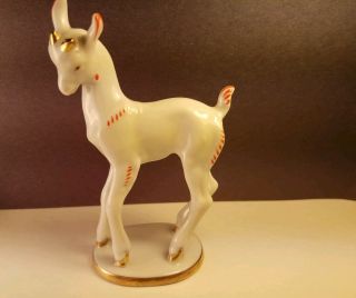 Goat Figurine China White With Red And Gold Trim 3.  75 Tall By 2.  5 Wide