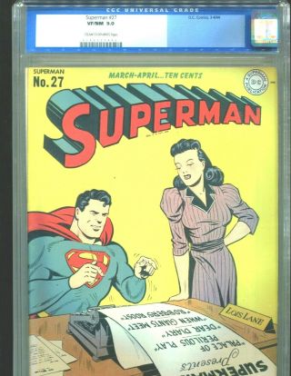 Superman 27 Cgc 9.  0 Vf/nm C/ow Pages Classic Lois Lane Cover 1944 $1995 Bin