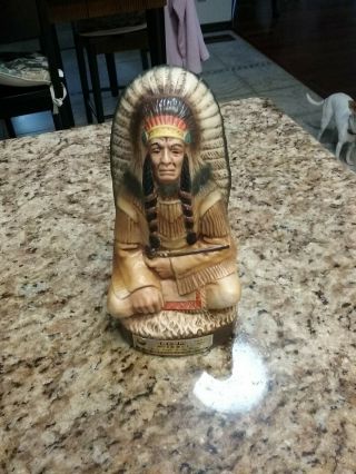 Vintage 1979 Jim Beam Old Indian Chief Decanter - Detailed Art Work Nm