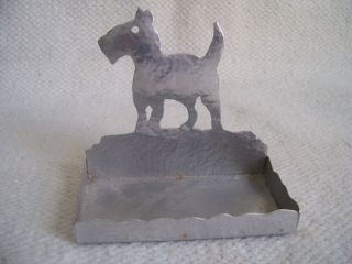 Vintage Handmade Hammered Aluminum Airedale Terrier Dog Business Card Holder